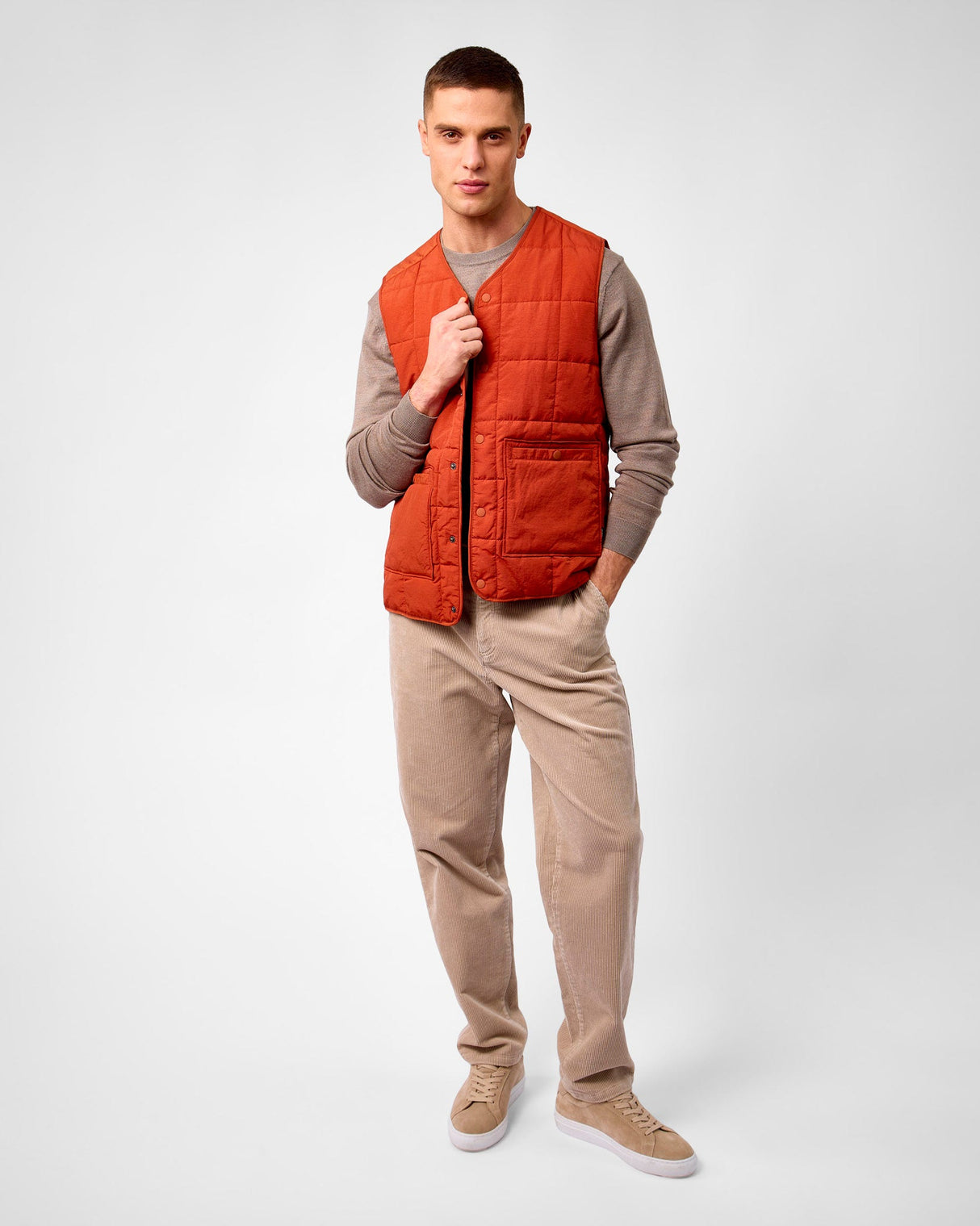 Dark Clay Orange Matt Padded Vest Jacket