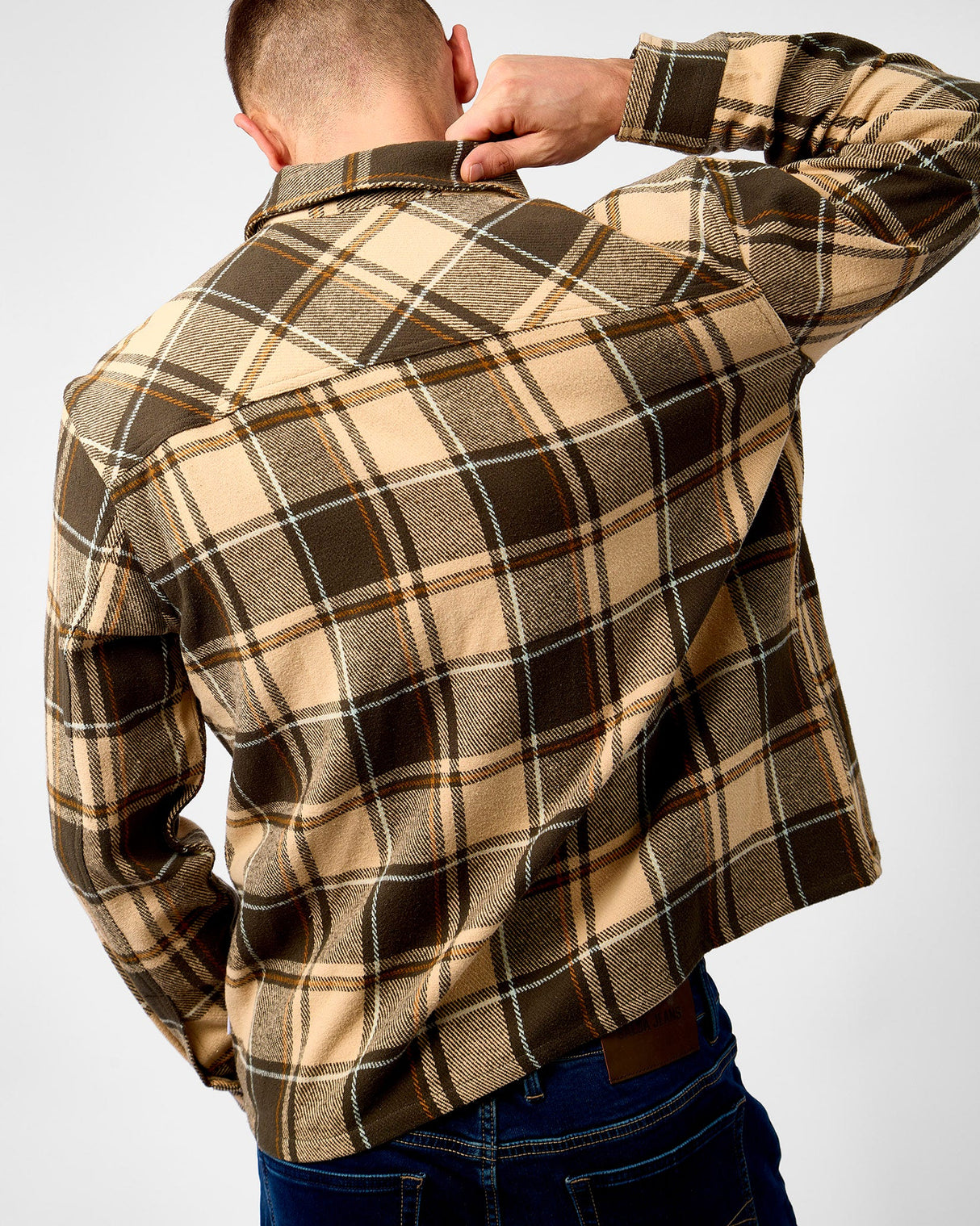 Irish Cream Beige Loan Check Twill Overshirt