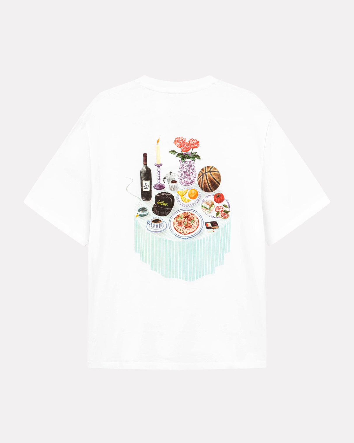 White Cole Table Print Cotton T-Shirt