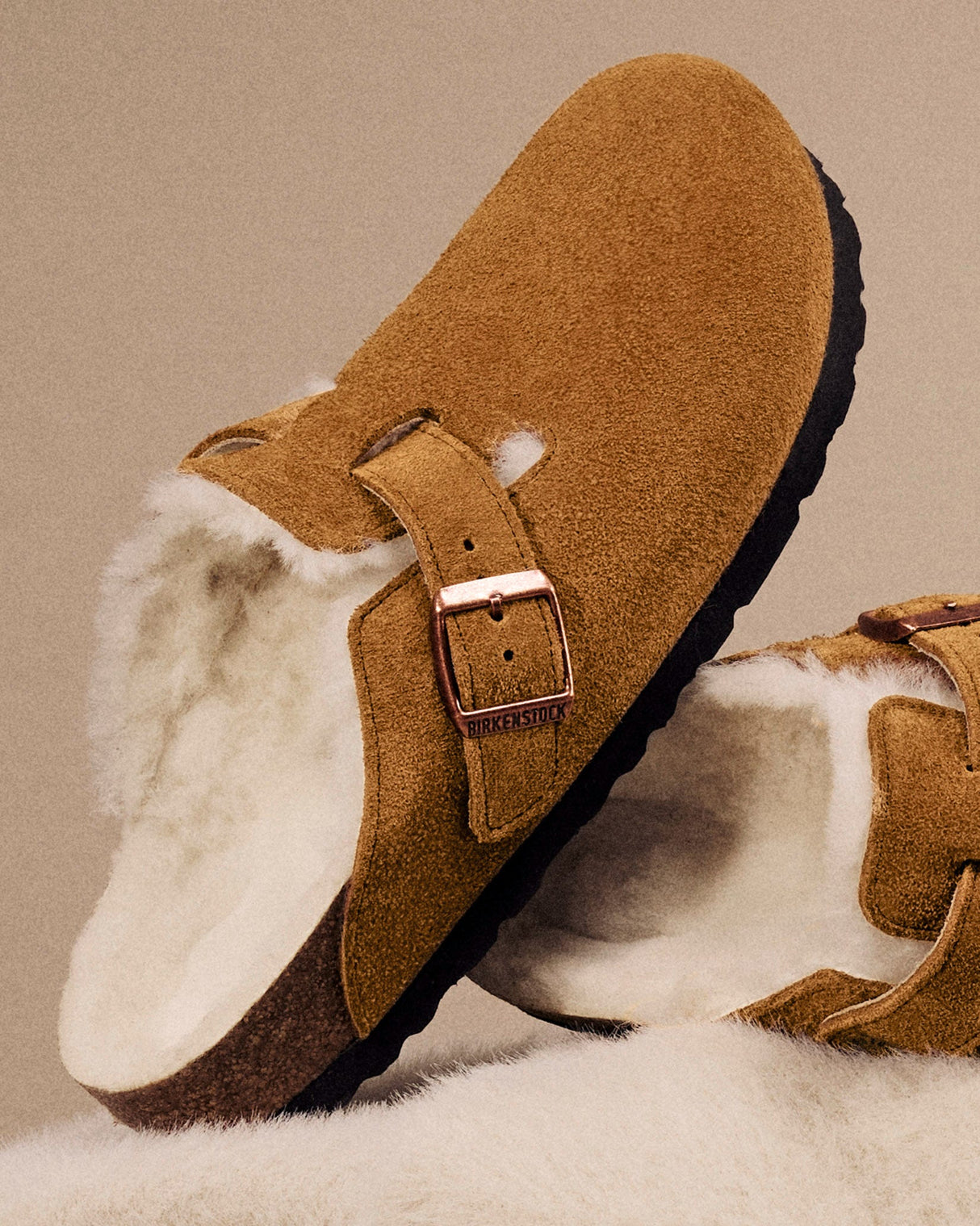 Mink Shearling Suede Boston Clog