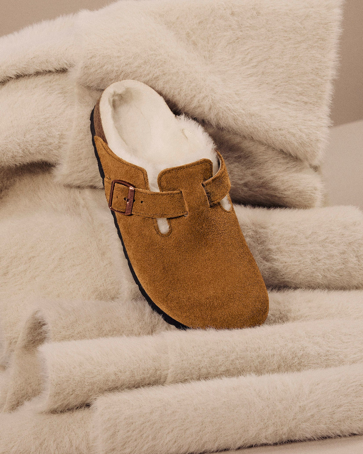 Mink Shearling Suede Boston Clog