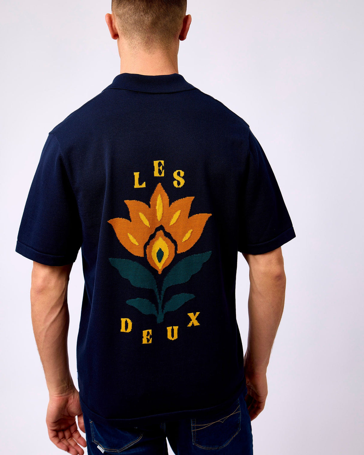 Dark Navy Emmett Arabesque Knitted Short Sleeve Shirt