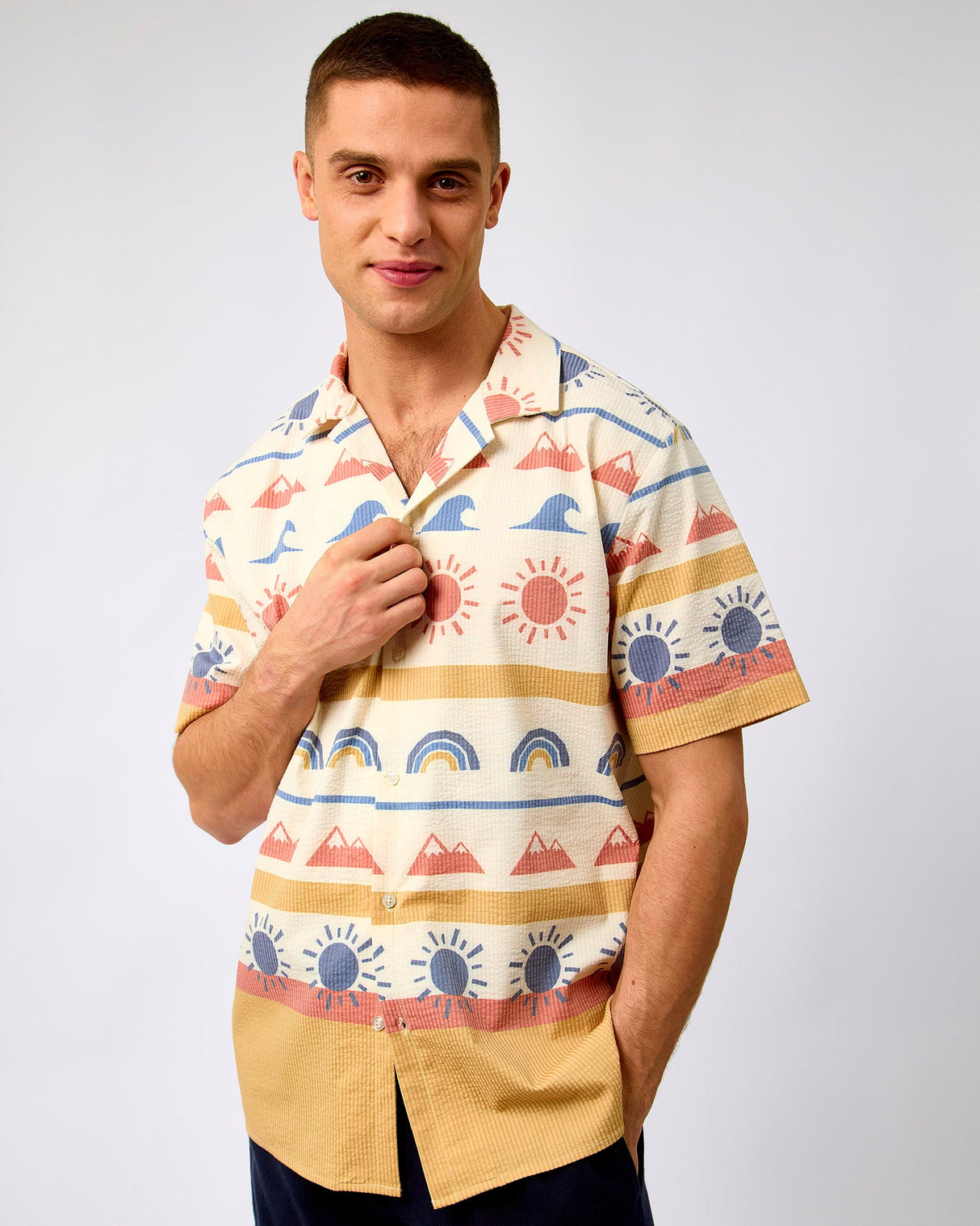 Multicolour-Fig-Seersucker-Printed-Short-Sleeve-Shirt