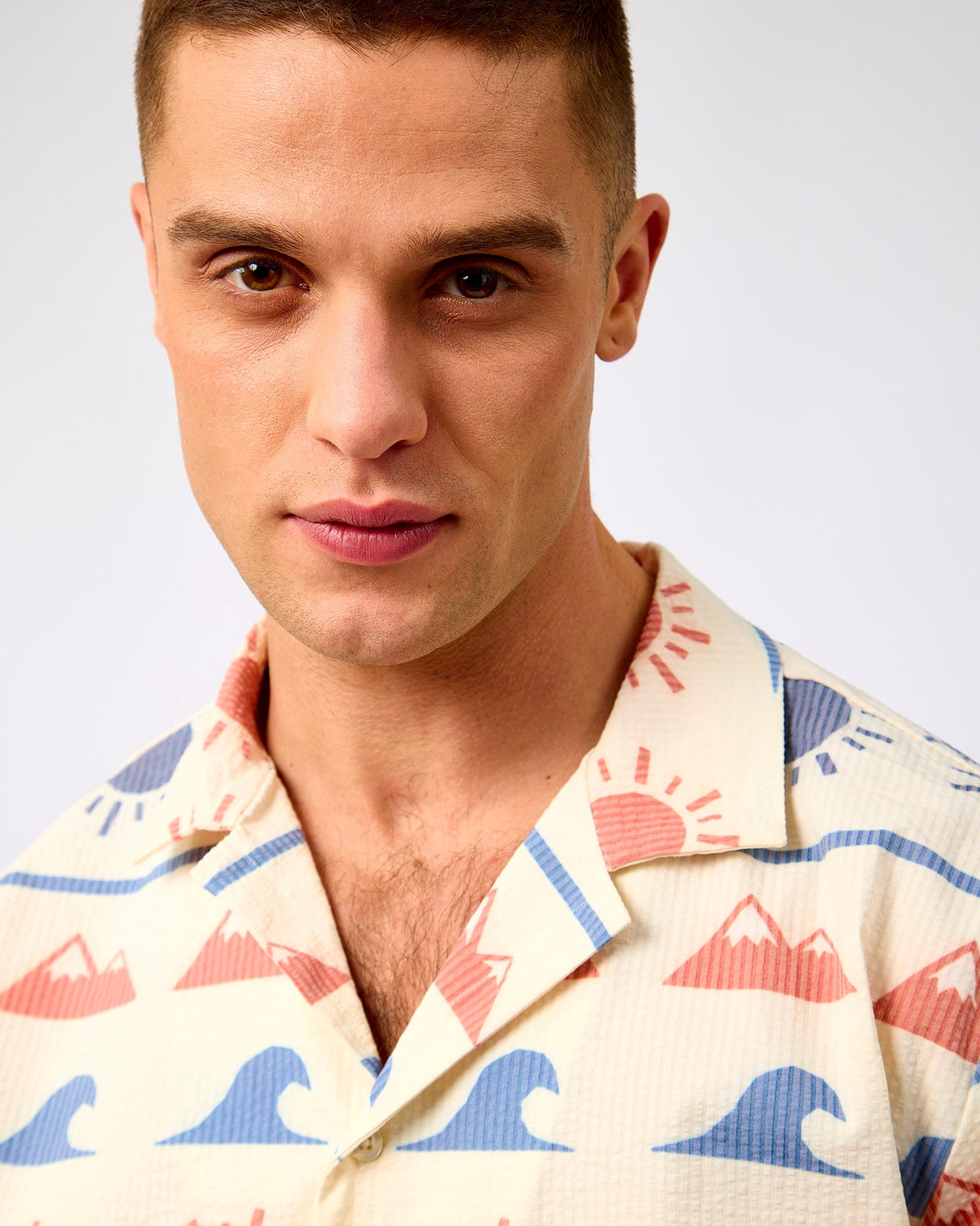 Multicolour Fig Seersucker Printed Short Sleeve Shirt