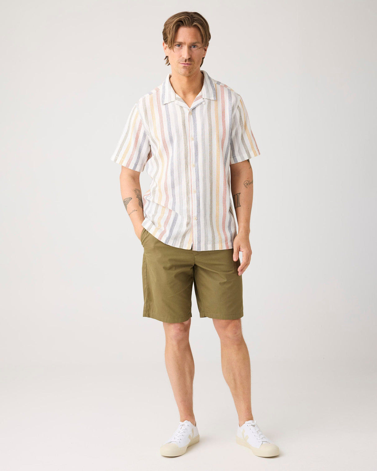 Multicolour-Vertical-Stripe-Short-Sleeve-Shirt