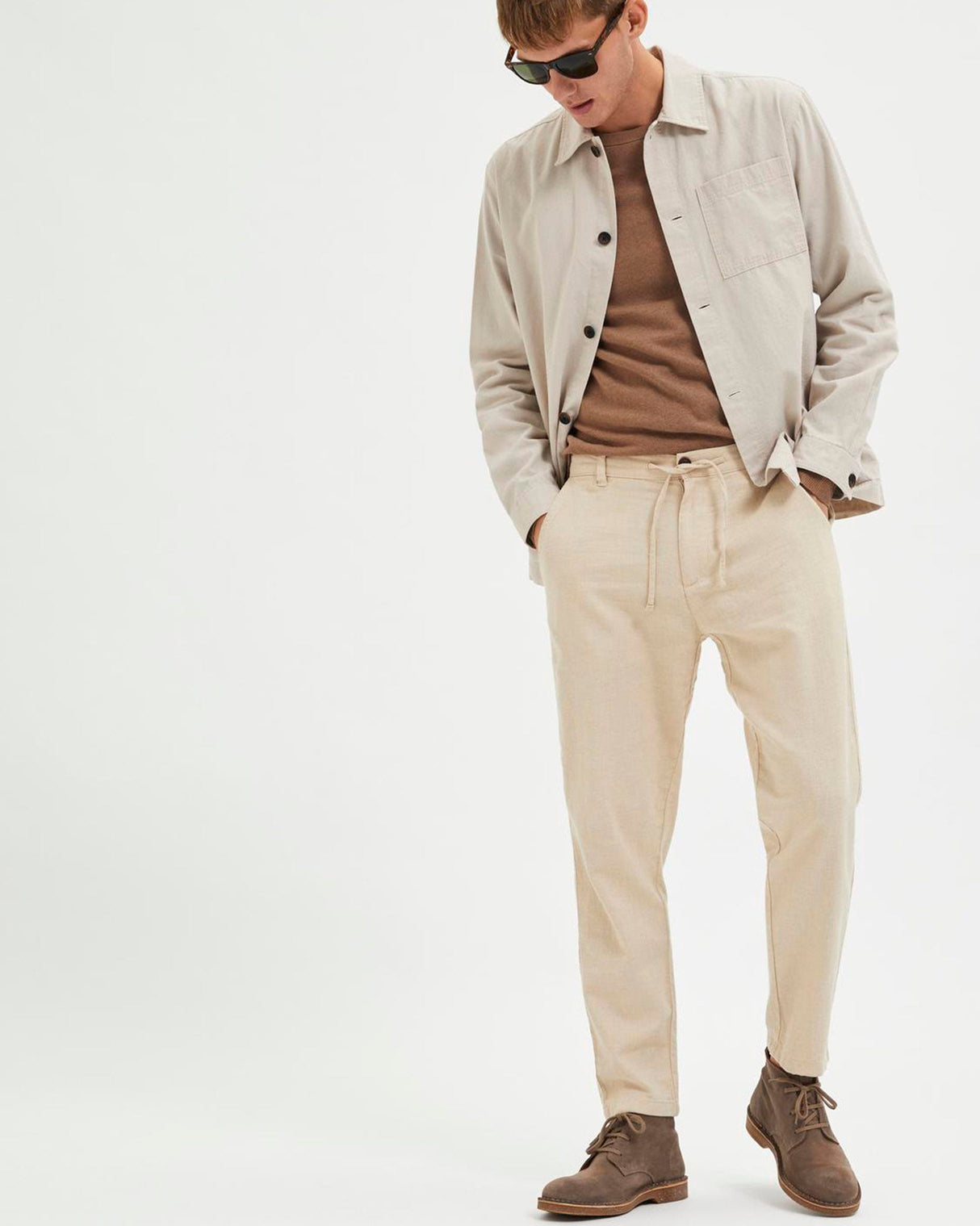 Oatmeal Brody Slimtape Linen Blend Pants