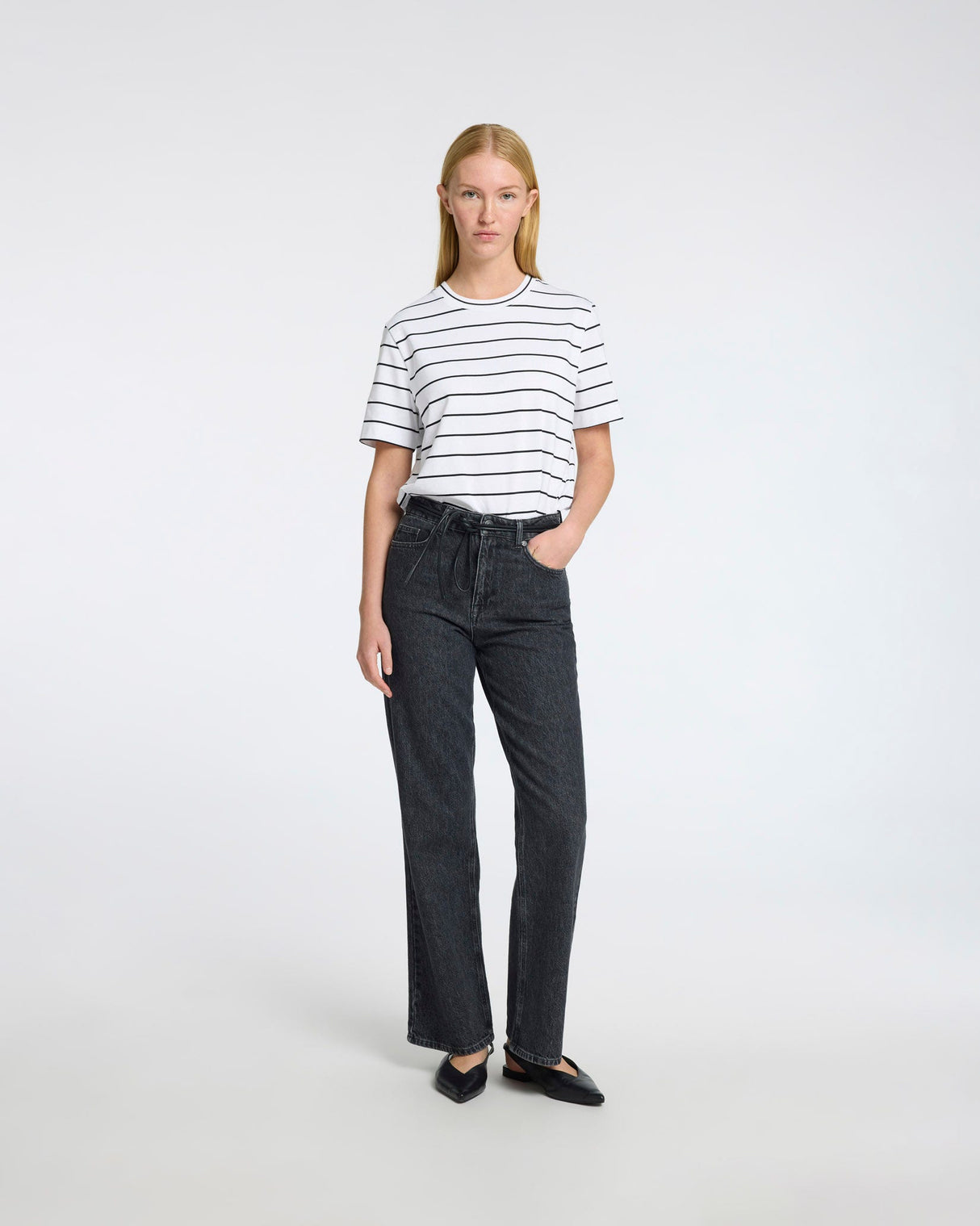 Black Essential Thin Striped Boxy T-Shirt