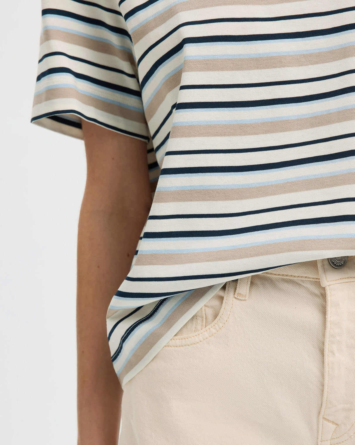 Cash Blue Multi Essential Striped Boxy T-Shirt