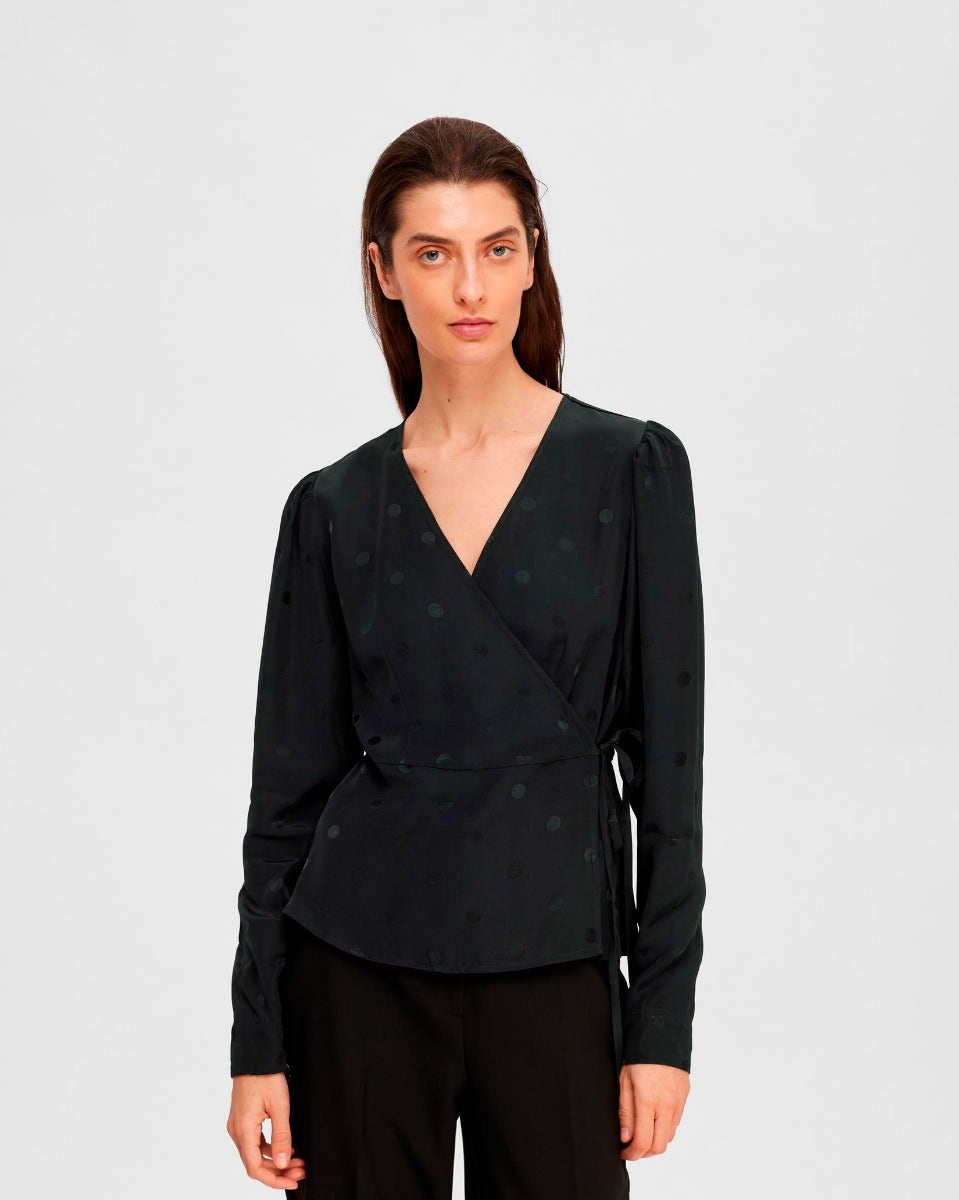 Black Ludwika Satin Wrap Top