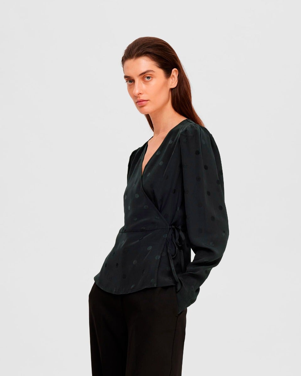 Black Ludwika Satin Wrap Top