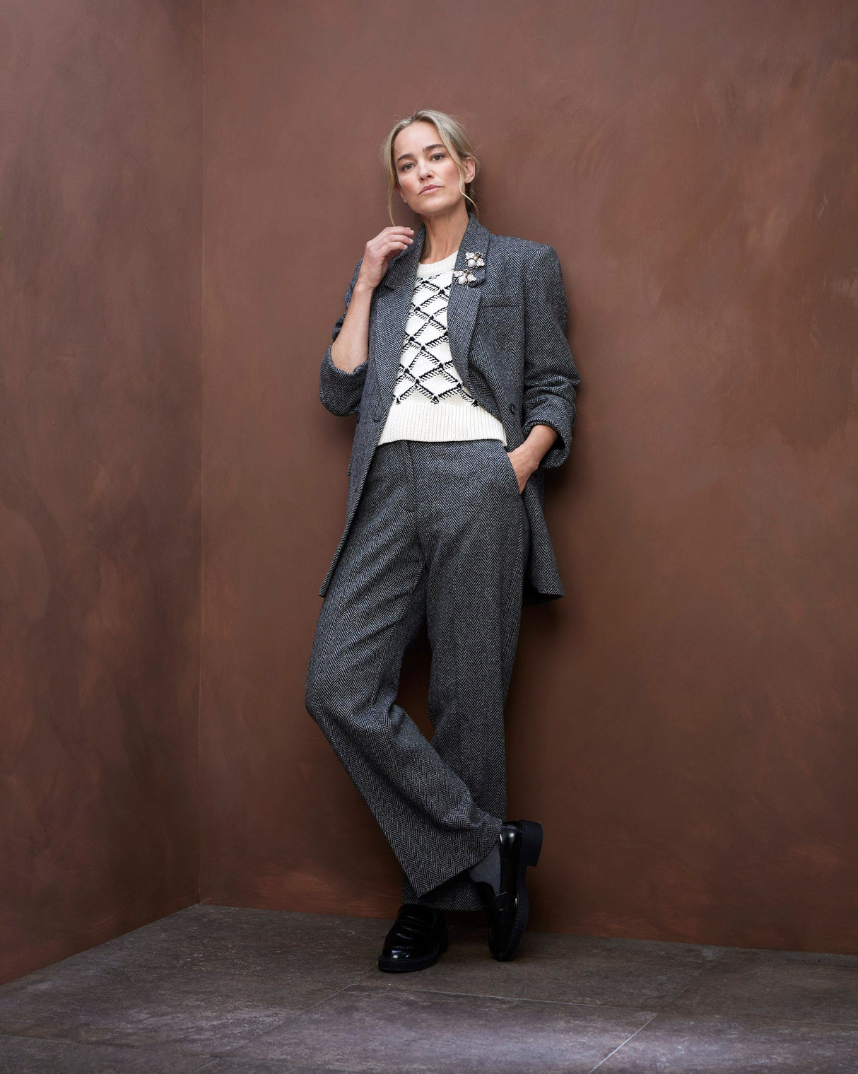 Dark Grey Hera Wool Blend High Waisted Wide Pant