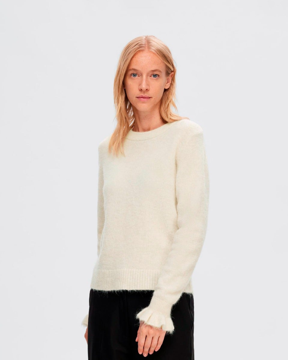 Birch Sia Frill Cuff O-Neck Knit Jumper