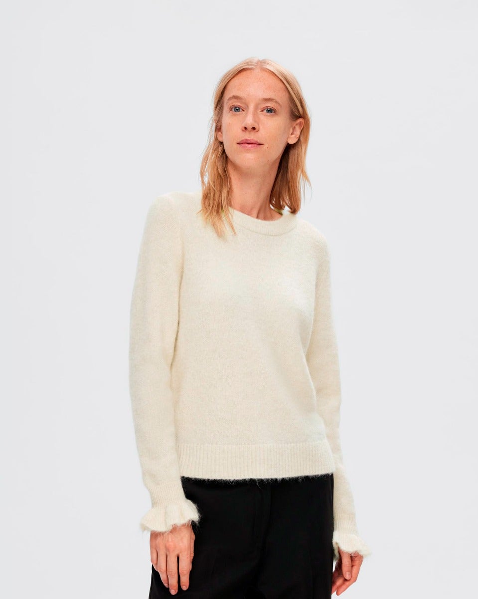 Birch Sia Frill Cuff O-Neck Knit Jumper