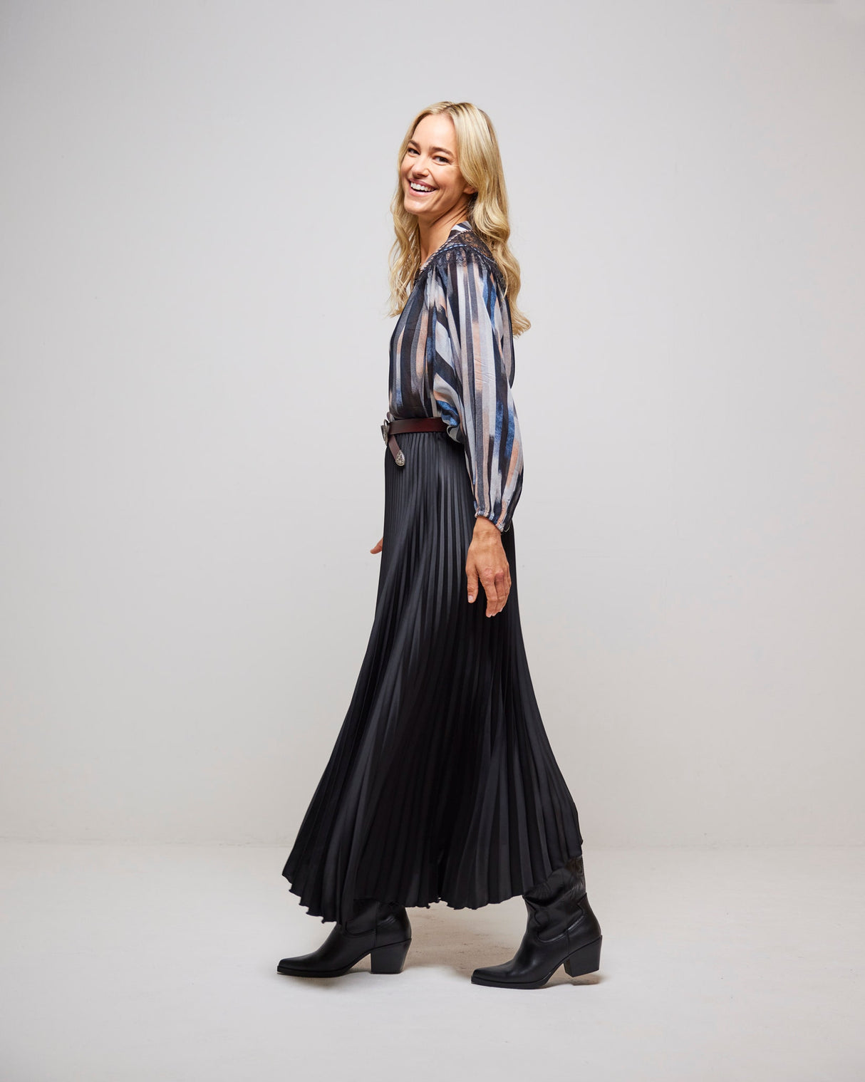 Black Tina Long Plisse Skirt