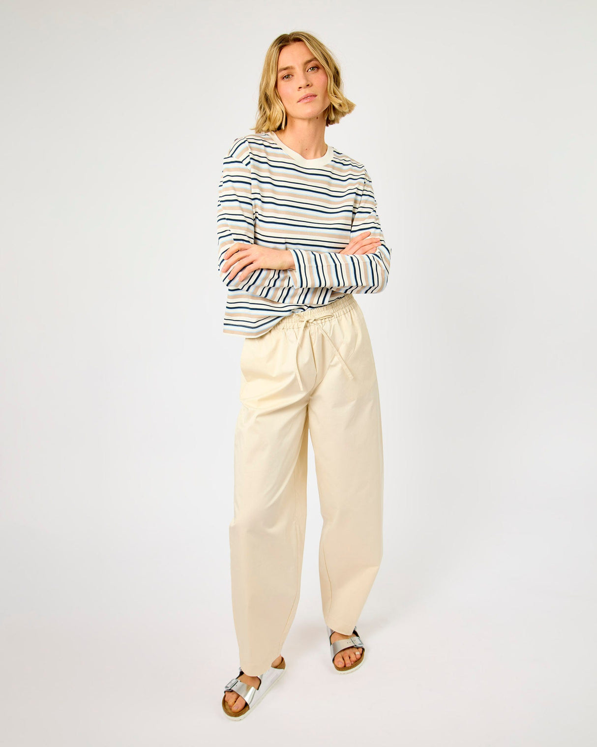 Cash Blue Multi Essential Striped Boxy Long Sleeve T-Shirt