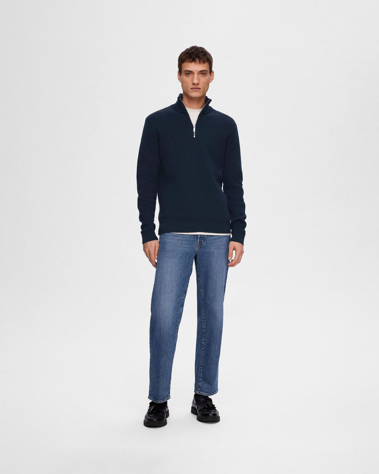 Sky Captain Dane Cotton Structured Knit Half Zip Jumper