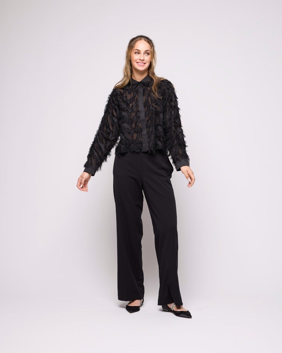 Black Myline Cropped Fluffy Shirt