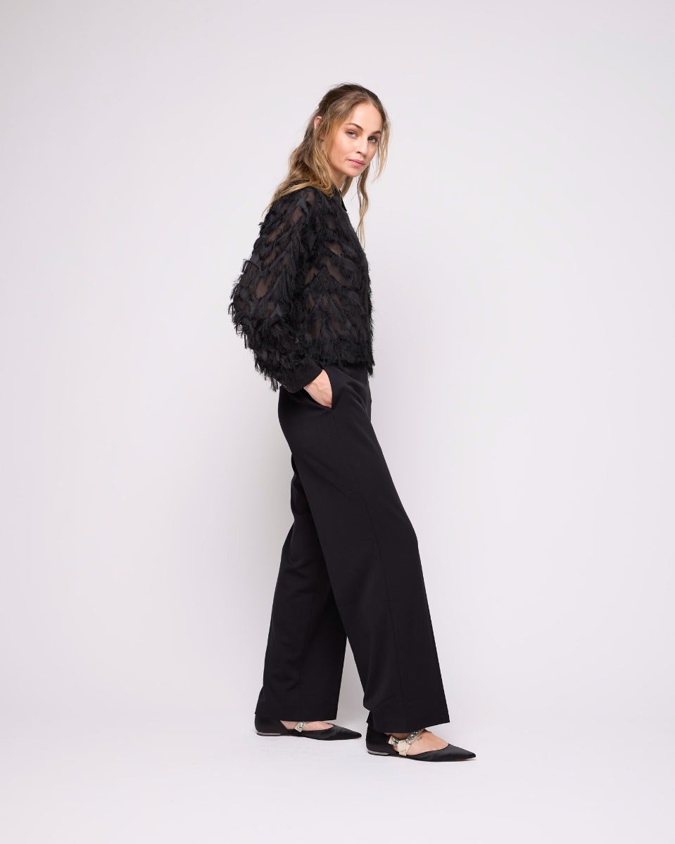 Black Myline Cropped Fluffy Shirt