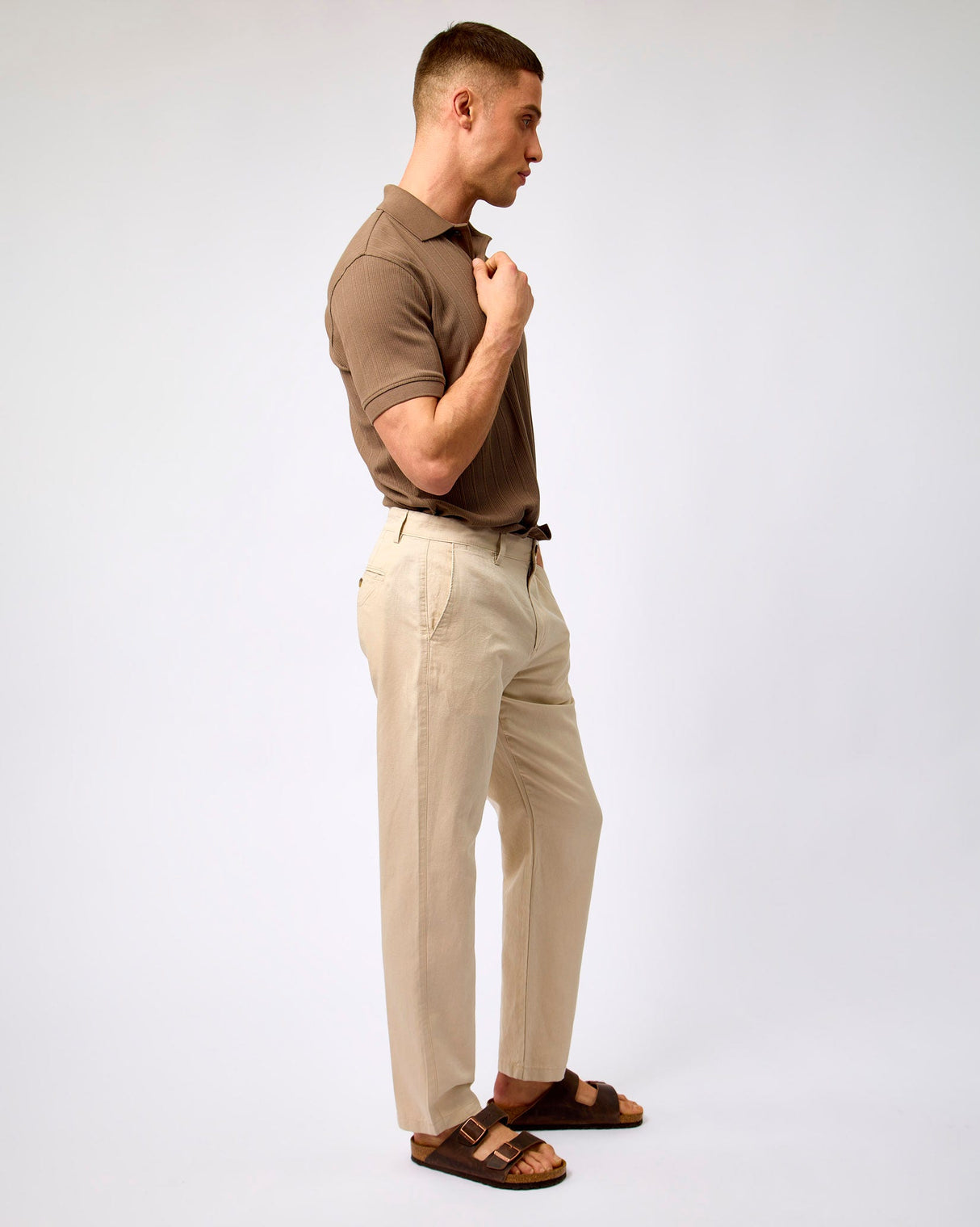 Oatmeal Miles Linen Blend Straight Leg Chinos
