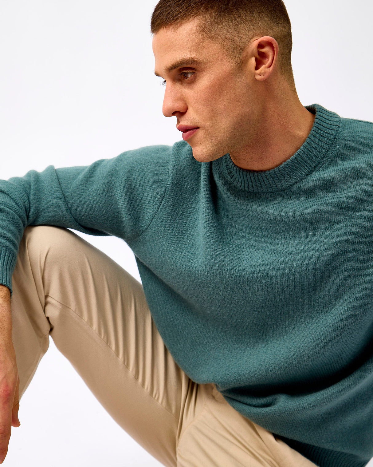 Balsam Green Reuben Relaxed Knit Crew Neck Jumper