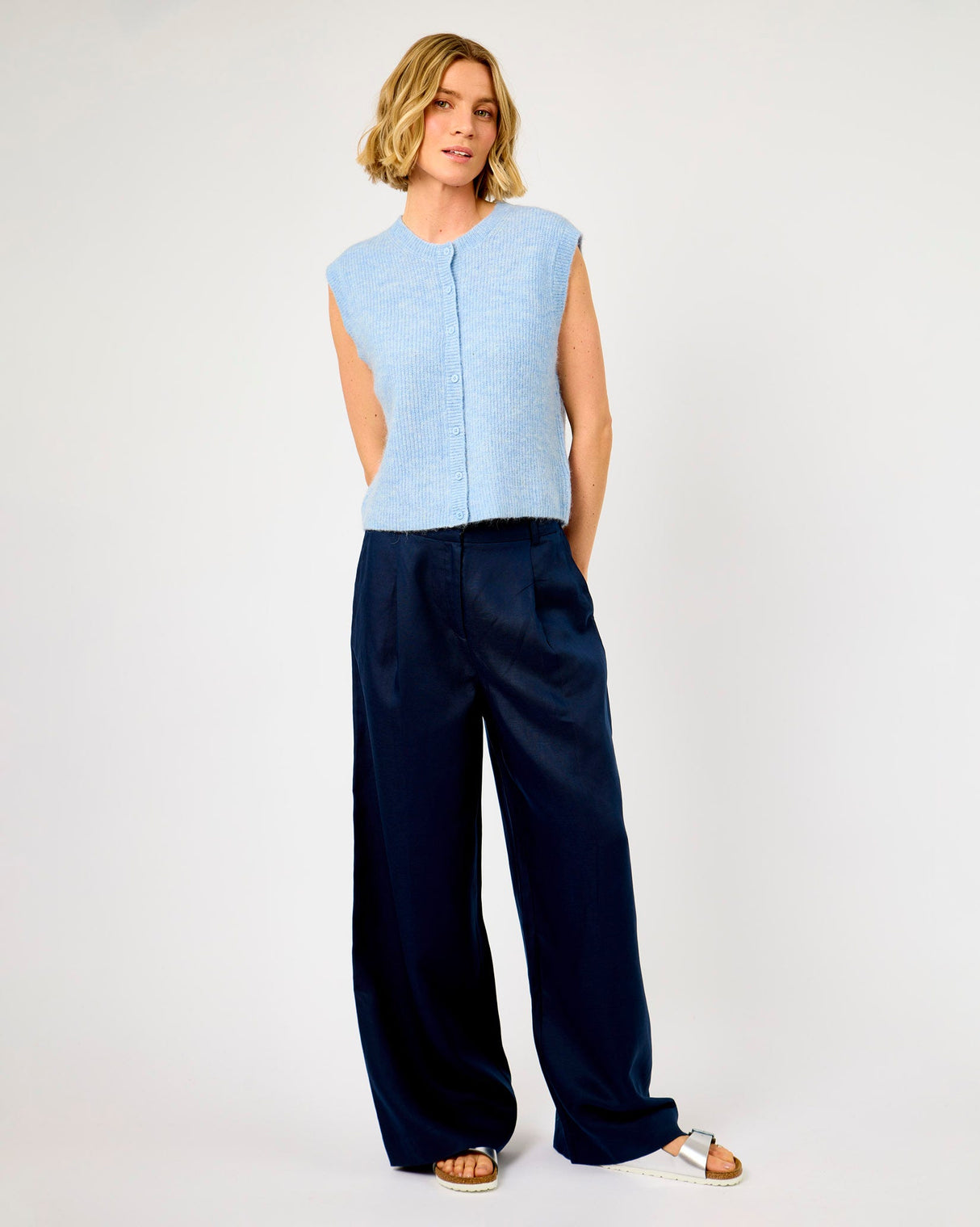 Cash Blue Alpaca Blend Knit Cardigan Vest