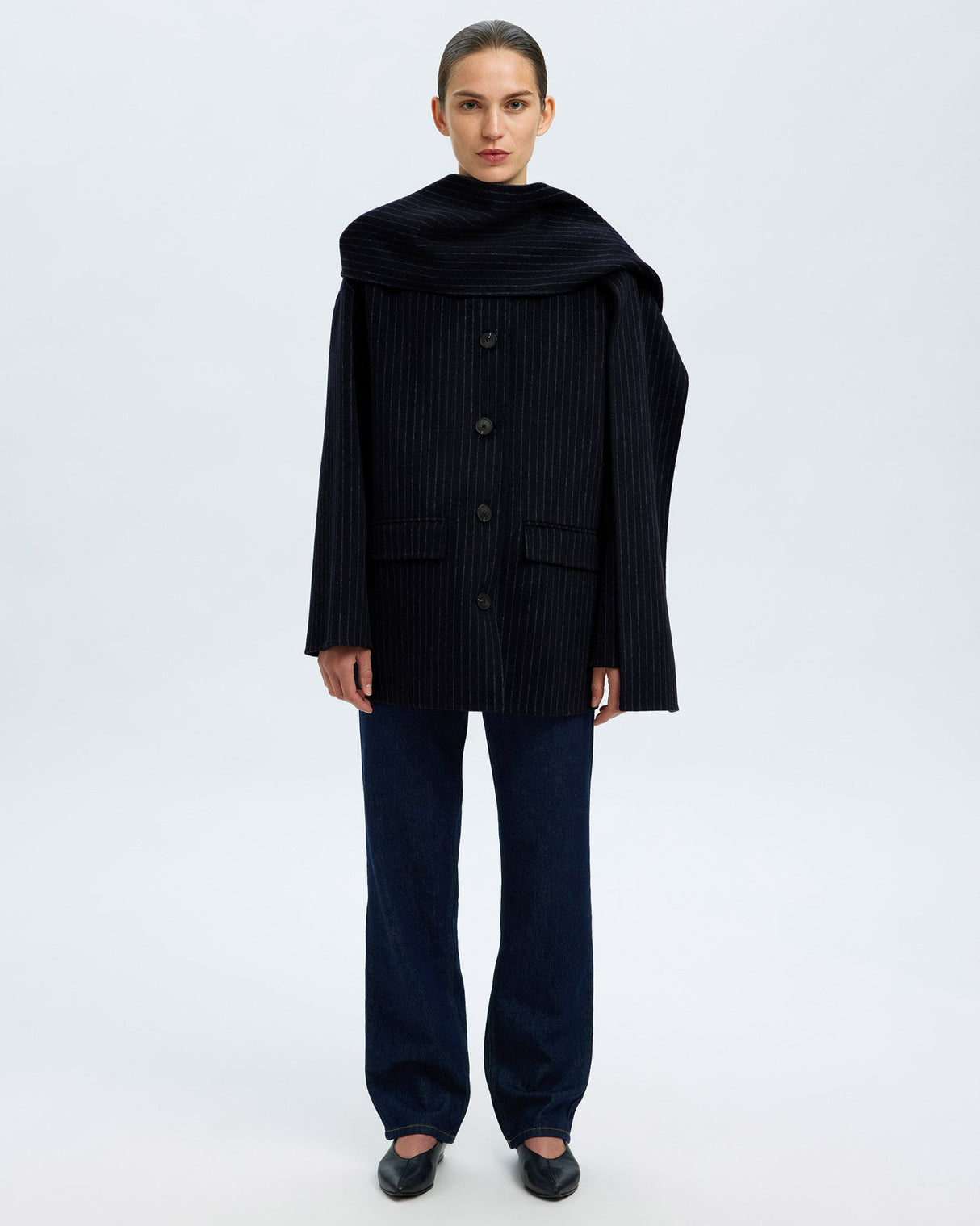 Dark Sapphire Pam Handmade Wool Blend Scarf Jacket