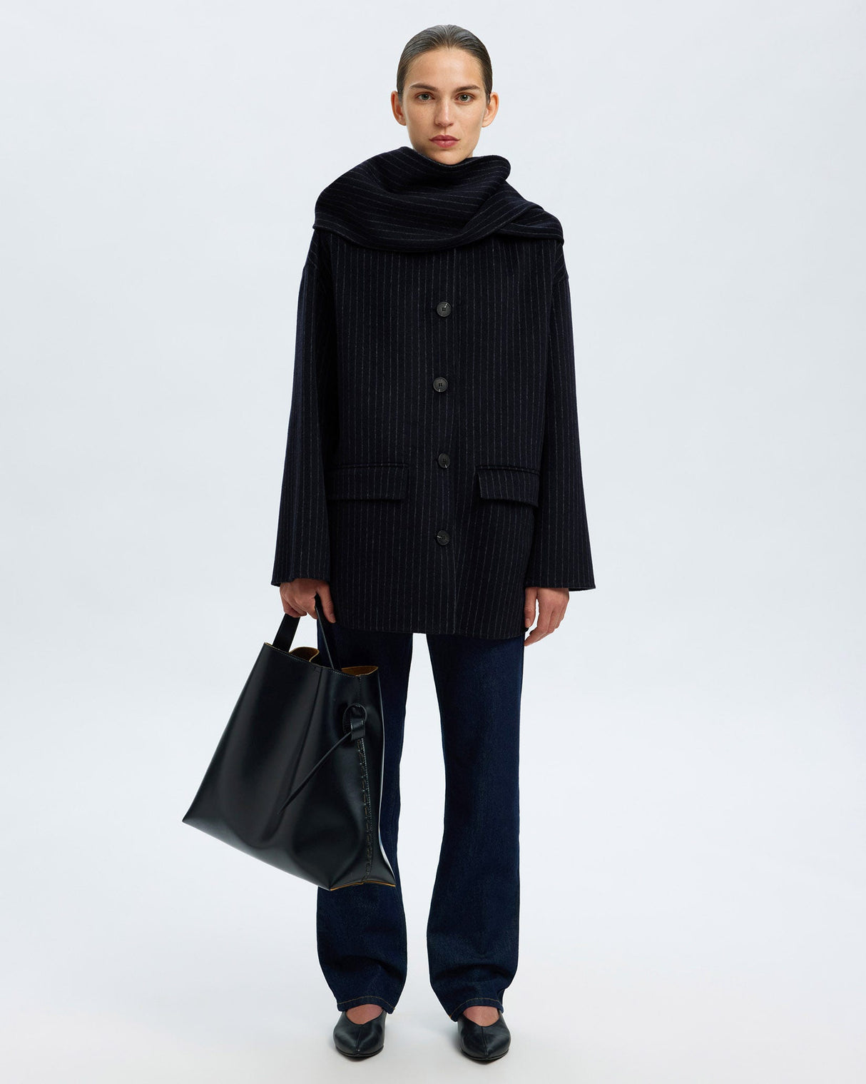 Dark Sapphire Pam Handmade Wool Blend Scarf Jacket