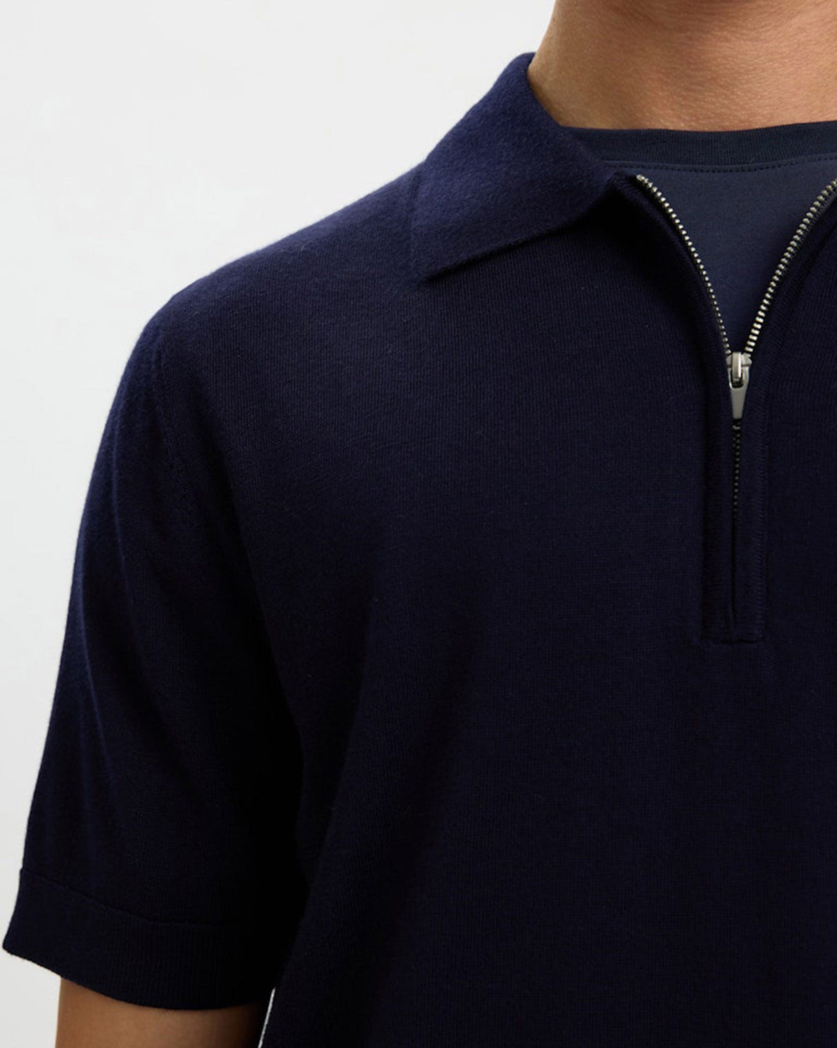 Navy Blazer Tray Knit Half Zip Polo T-Shirt