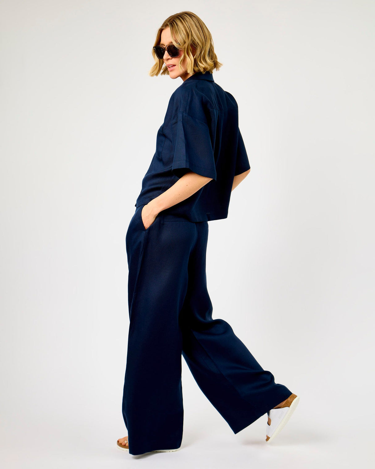 Dark Sapphire Lyra Linen Wide Leg Pants