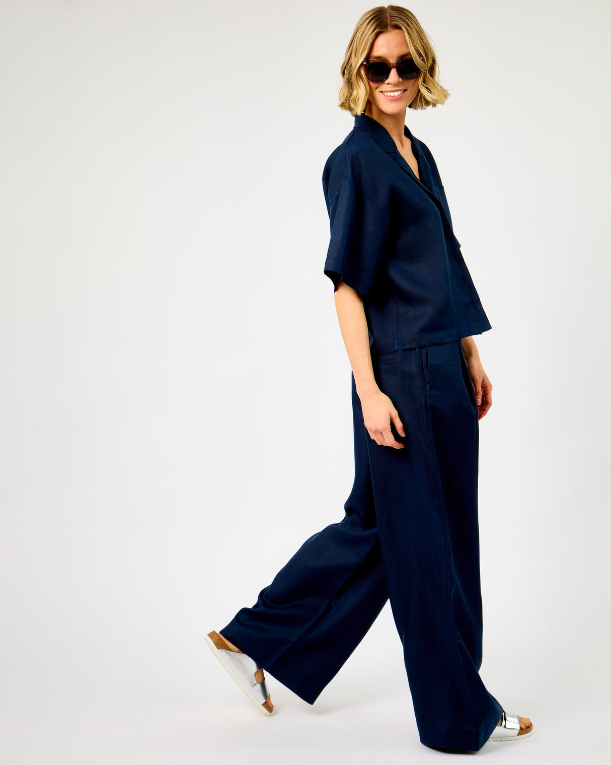 Dark Sapphire Lyra Linen Wide Leg Pants