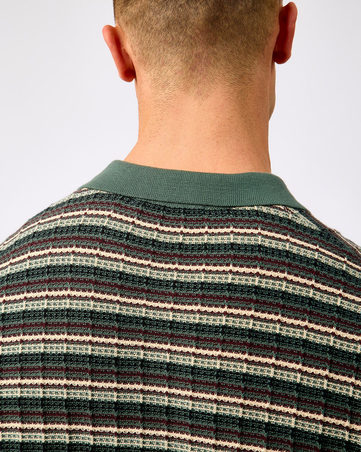 Balsam Green Dane Structured Stripe Knit Polo T-Shirt