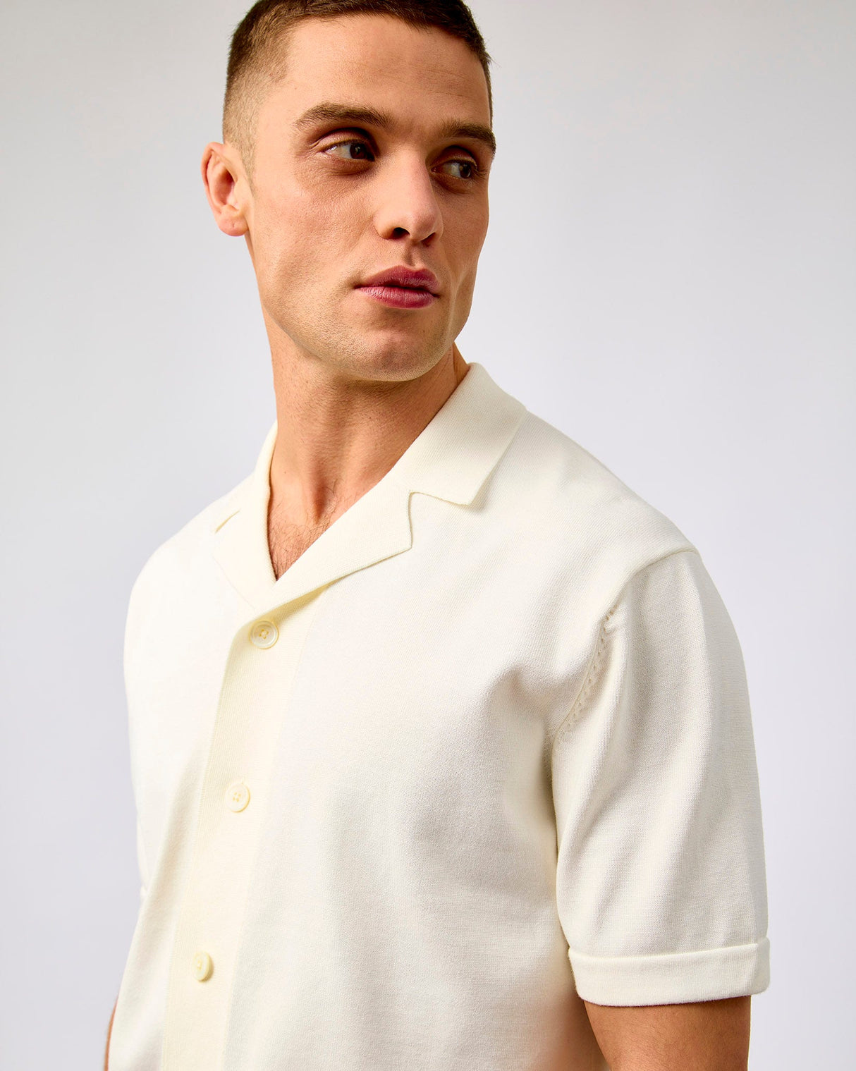 Egret Detail Amour Intarsia Relaxed Knit Short Sleeve Shirt