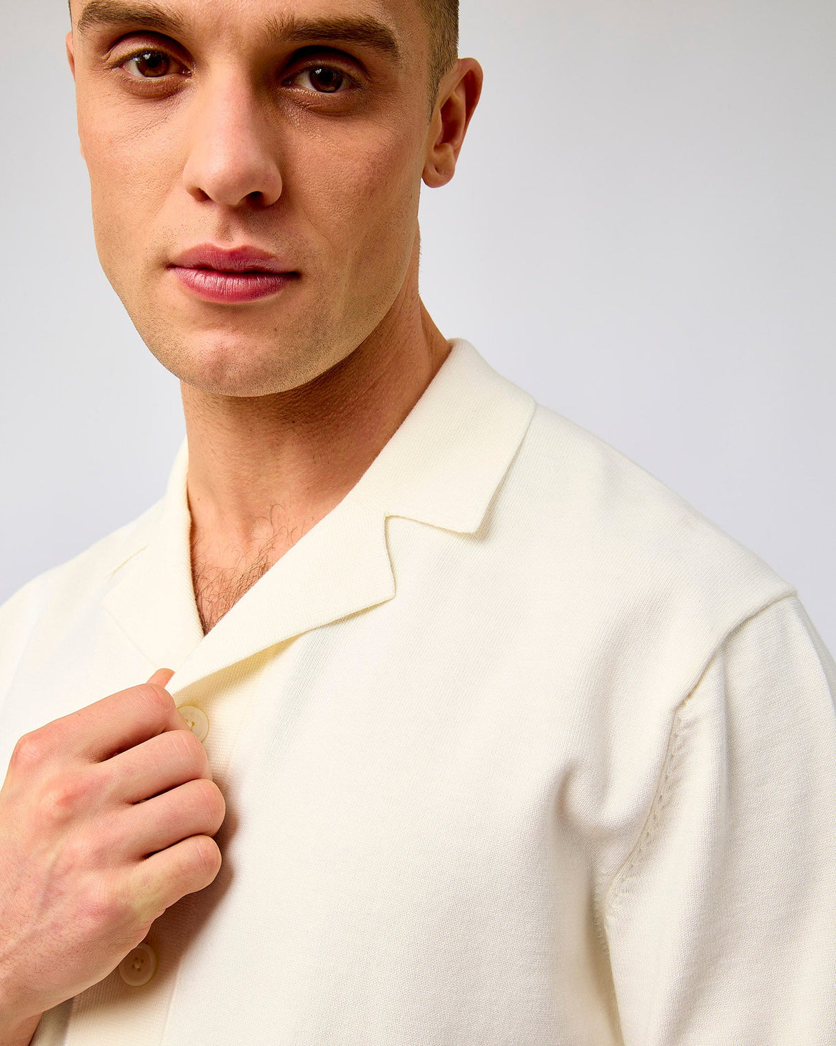 Egret Detail Amour Intarsia Relaxed Knit Short Sleeve Shirt