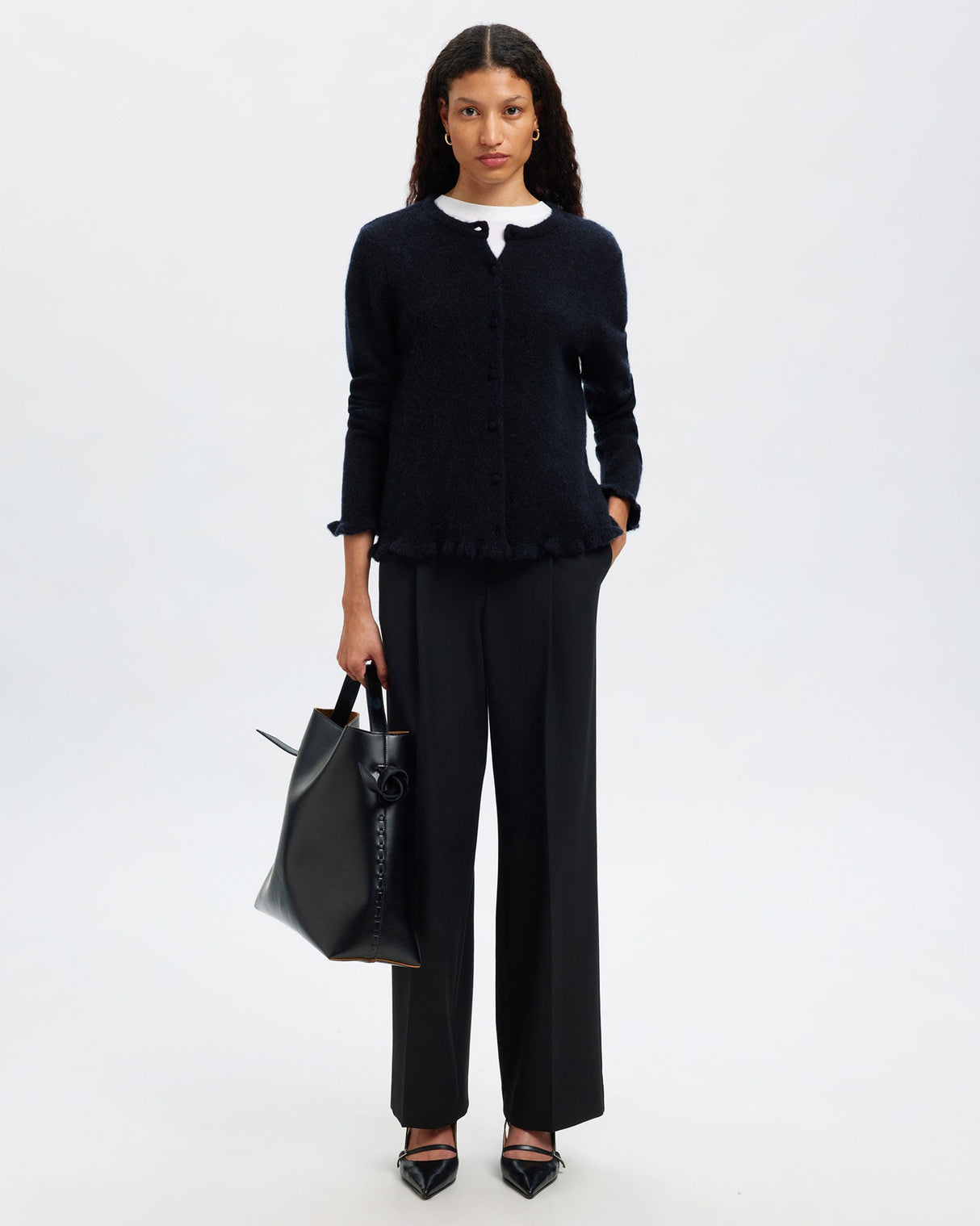 Dark Sapphire Lulu Frill Knit Cardigan
