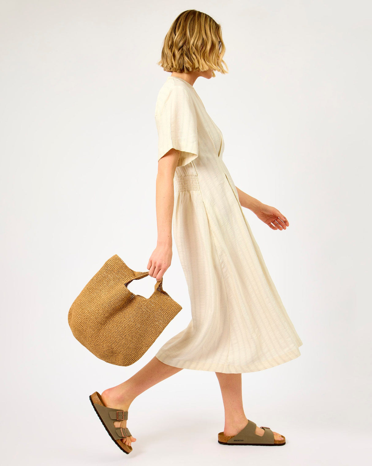 Egret Stripe Marie Midi Dress