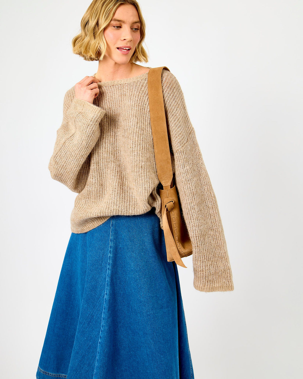 Medium Blue Agathe Midi Denim Skirt