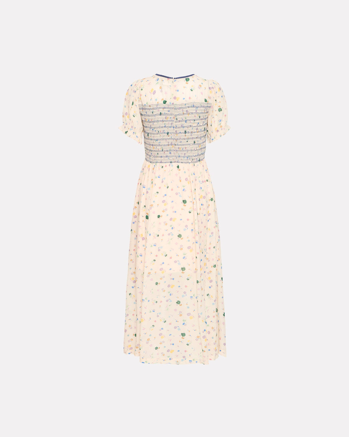 Cream-Multiflower-Courtney-Shirred-Midi-Dress