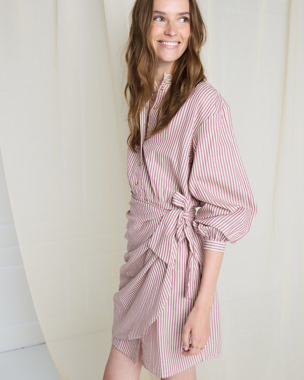 Mauve-Stripe-Irmone-Cotton-Wrap-Dress