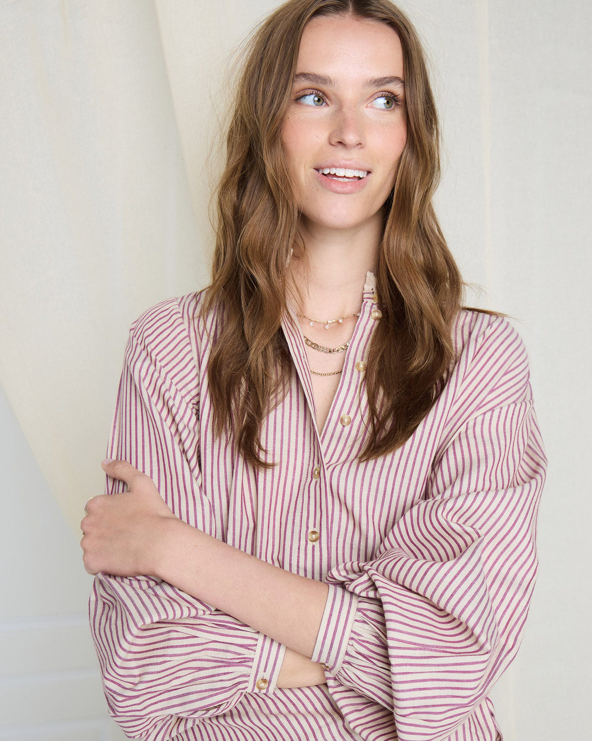 Mauve Stripe Irmone Cotton Wrap Dress