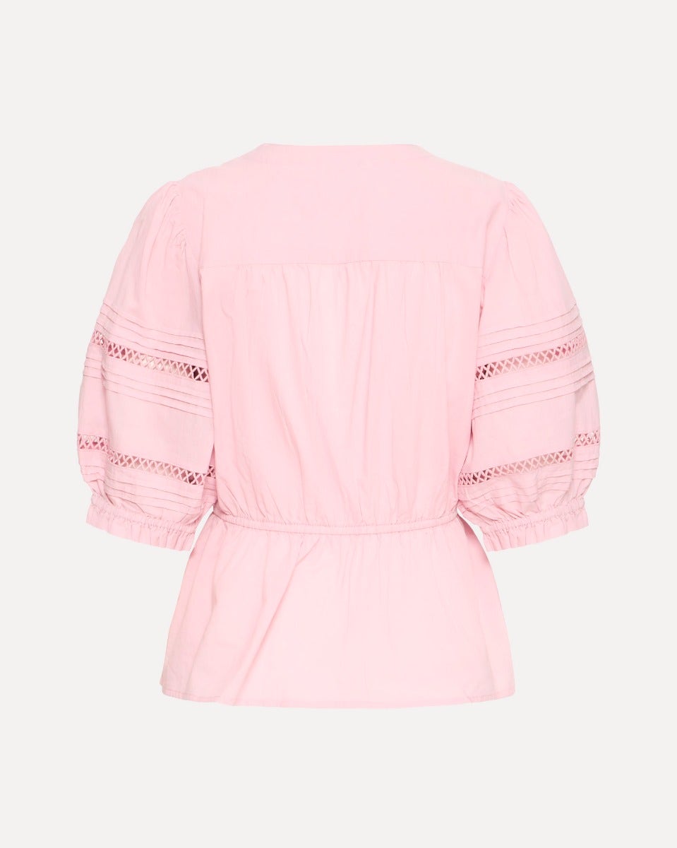 Dawn Pink Irbella Cotton Pintuck Tie-Waist Blouse