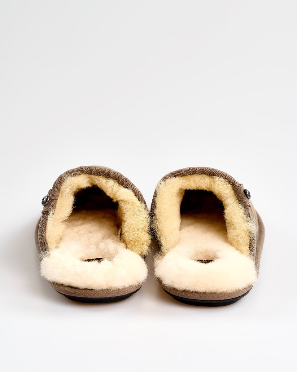 Distressed Tea Leather & Sheepskin Mule Slippers