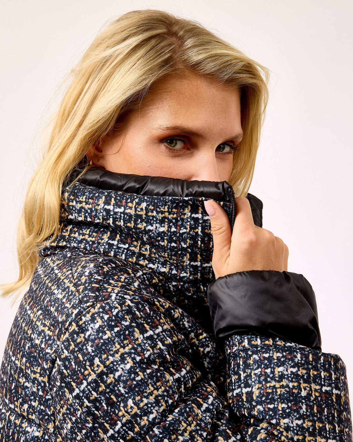 Cognac Tweed Hybrid Puffer Jacket