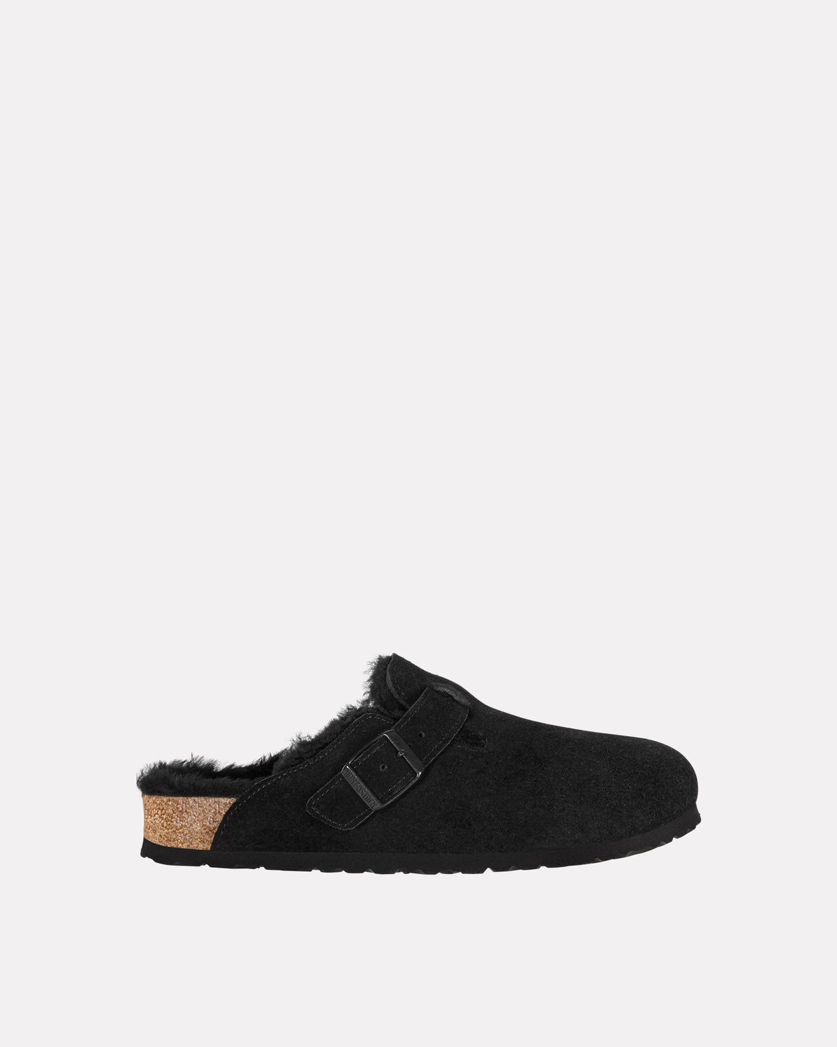 Black Shearling Suede Boston Clog