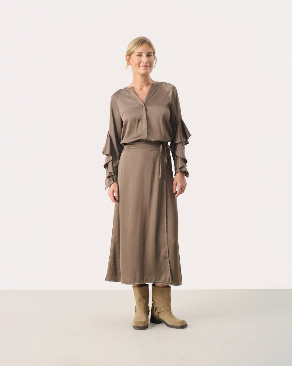 Walnut Brown Leane Frill Sleeve Shirt