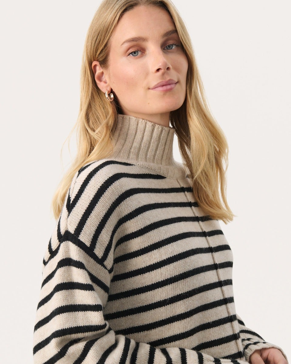 French Oak Stripe Lilye High Neck Knit Pullover