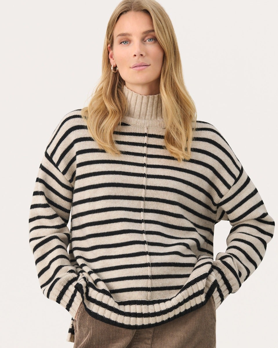 French Oak Stripe Lilye High Neck Knit Pullover