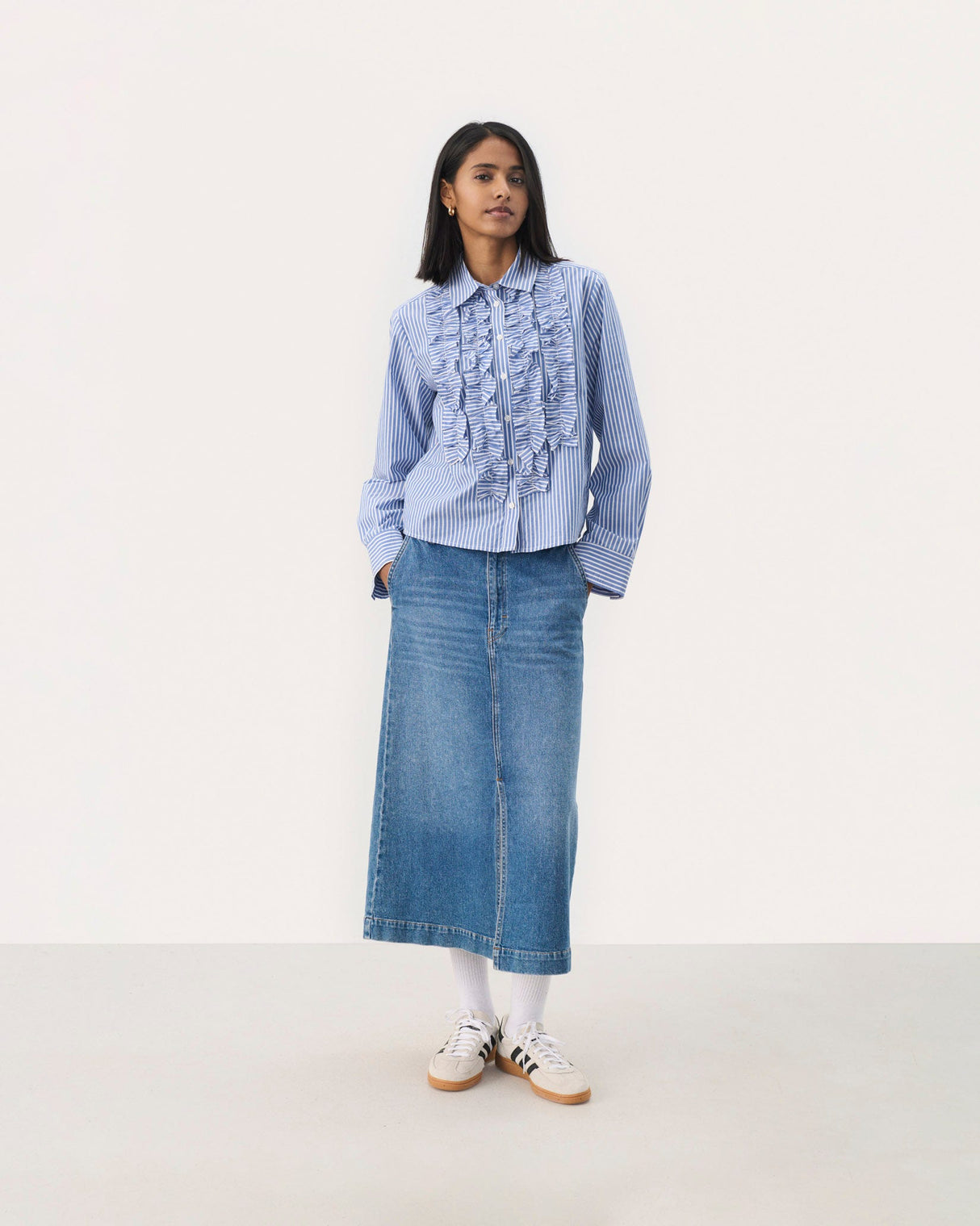 Amparo Blue Pranvera Stripe Ruffle Shirt