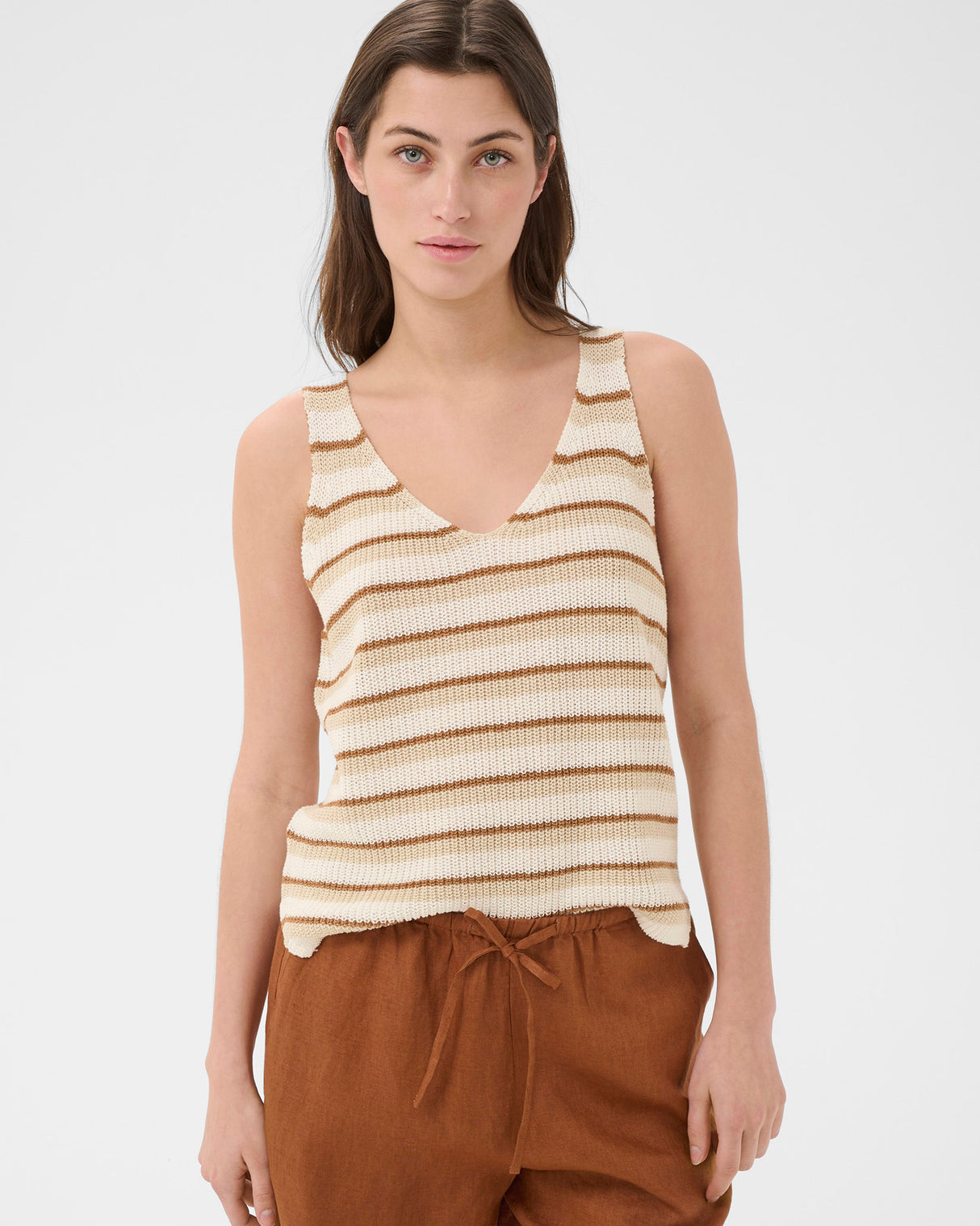 French Oak Striped Rebecca Knit Vest Top