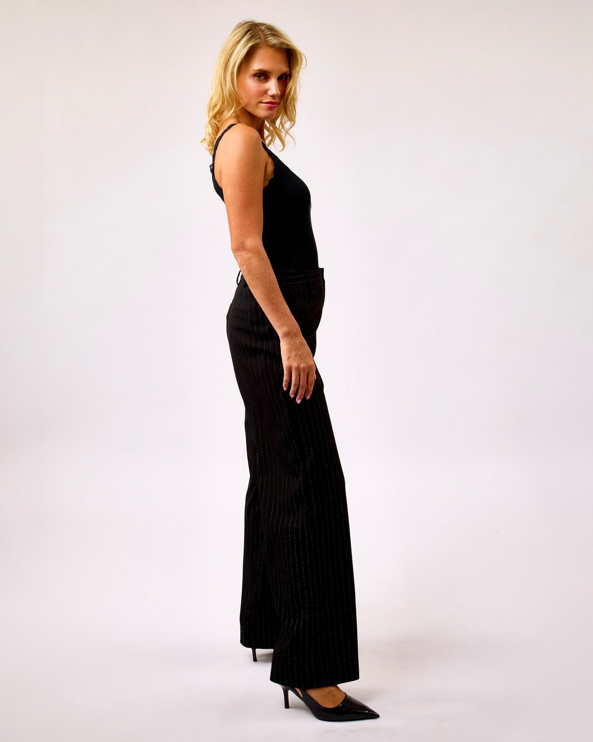 Black Metallic Stripe Vanilla Wide Leg Pants