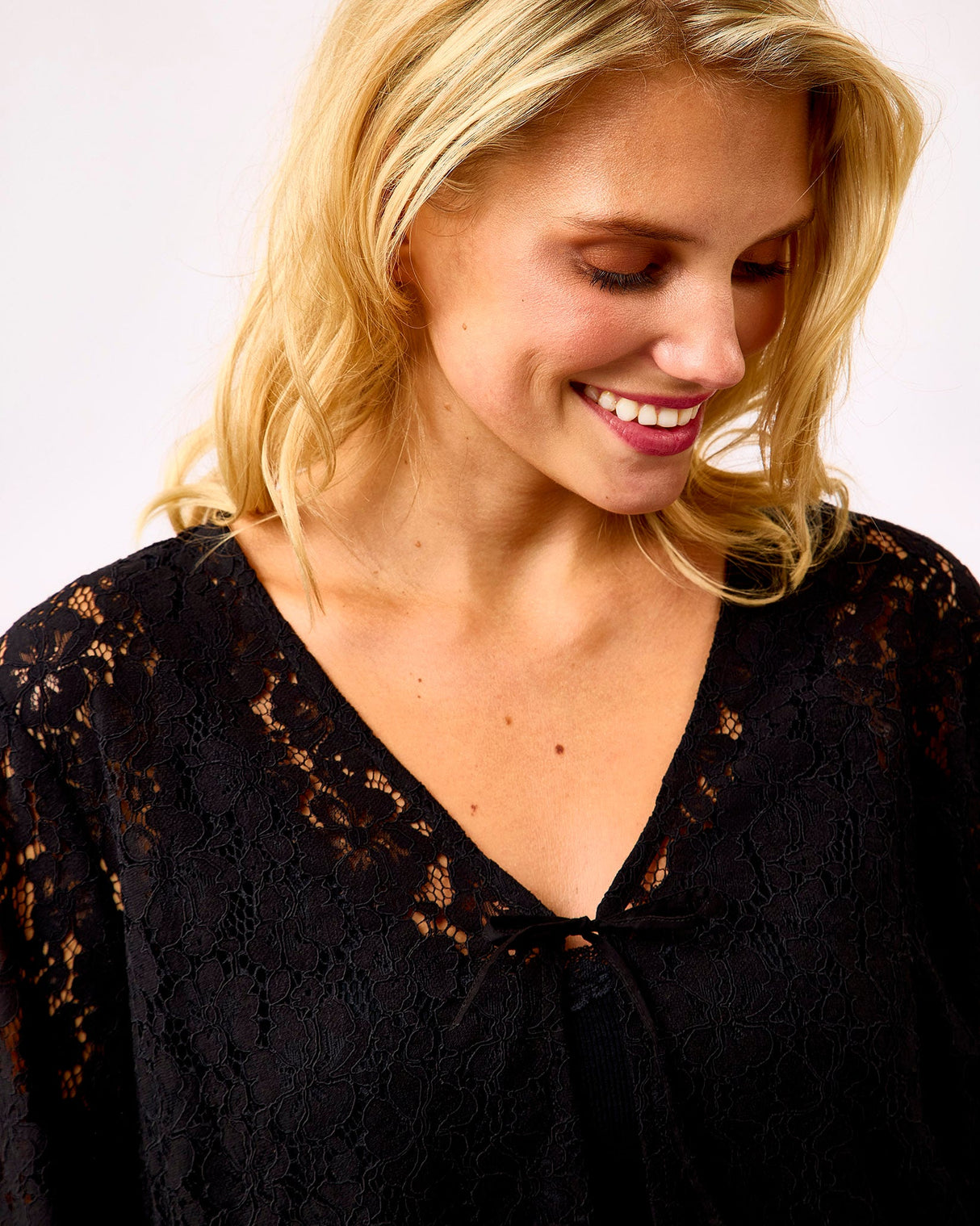 Black Vickie Tie Blouse